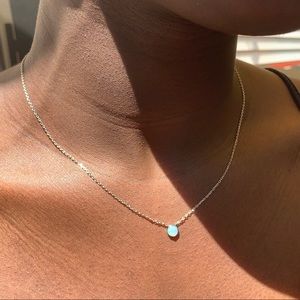 Dainty light blue opal pendant necklace